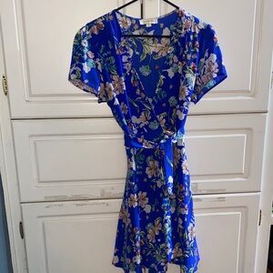 Yumi Kim Blue Floral Wrap Mini Dress